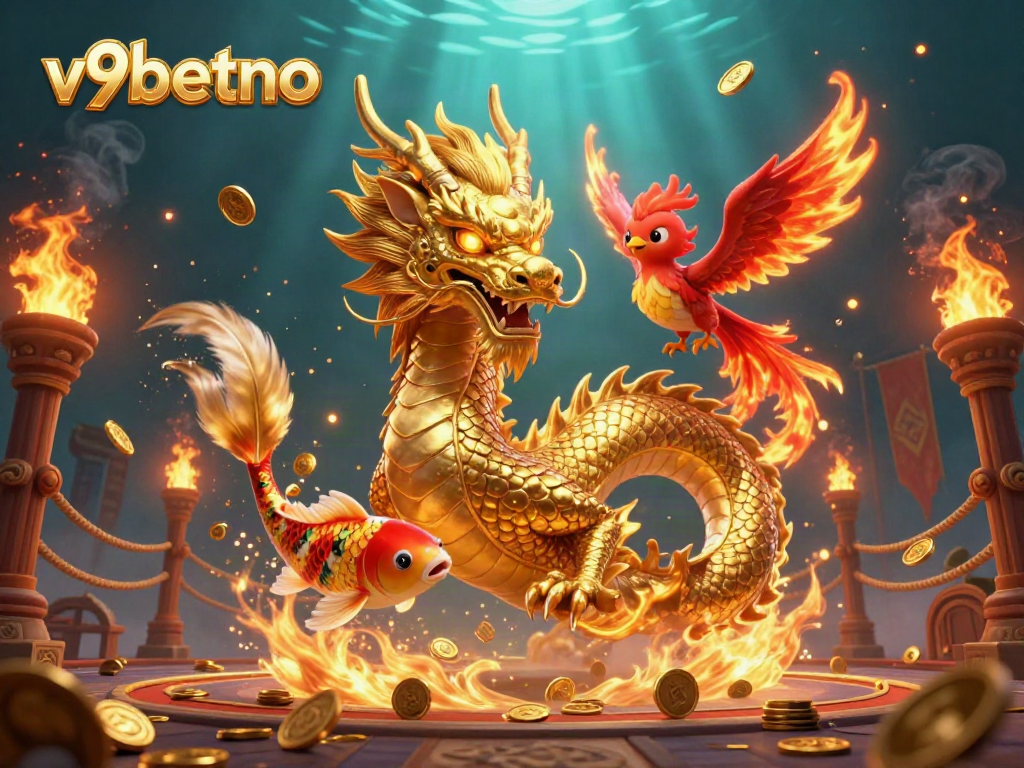 Experience thrilling action with v9betno as a fierce dragon, phoenix, and koi fish symbolize luck.