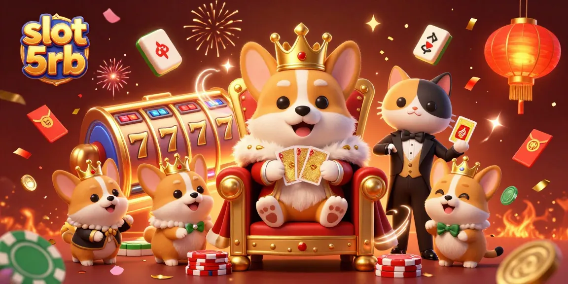 Experience the excitement of slot 5rb with a royal corgi surrounded by vibrant casino elements.