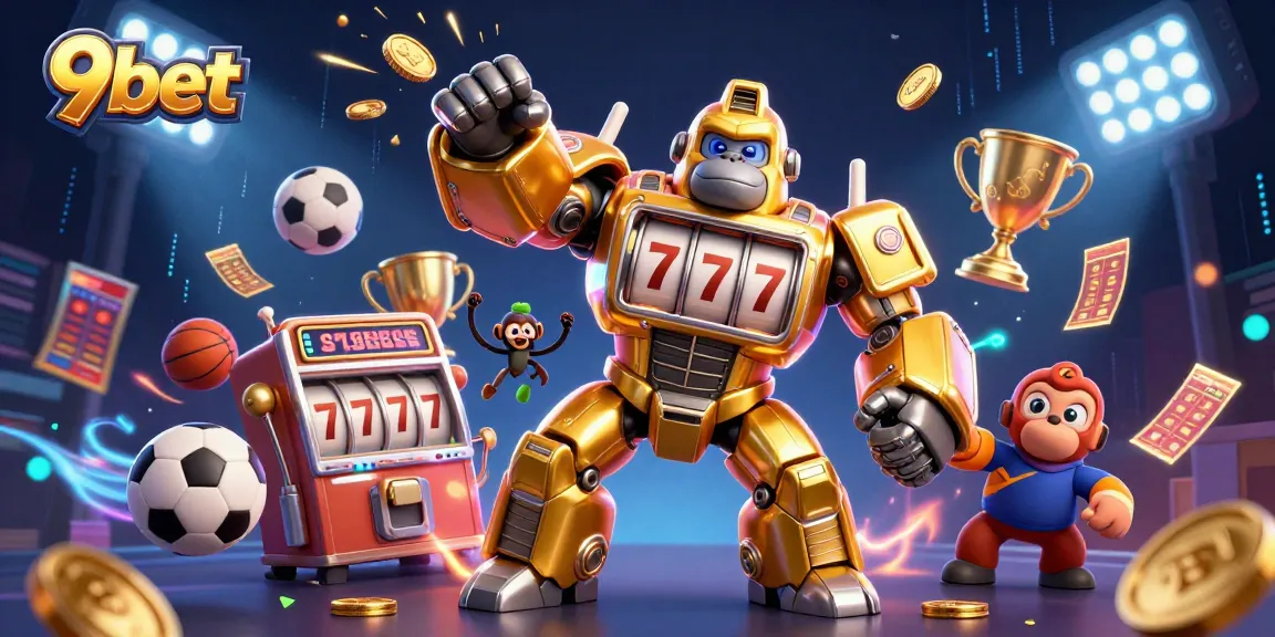 Experience the thrill of 9bet with a dynamic casino-themed illustration featuring vibrant characters and elements.