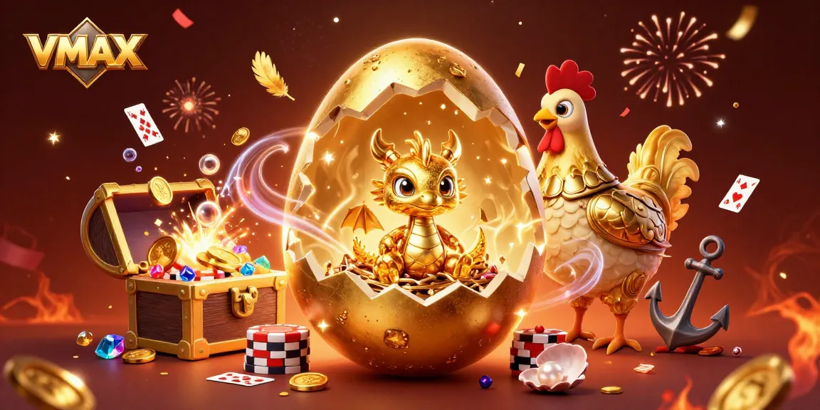 Experience the excitement of VMAX with a golden dragon, poker chips, and vibrant casino elements.