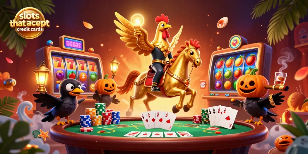 Engaging scene of slots that accept credit cards with vibrant casino characters enjoying the game.
