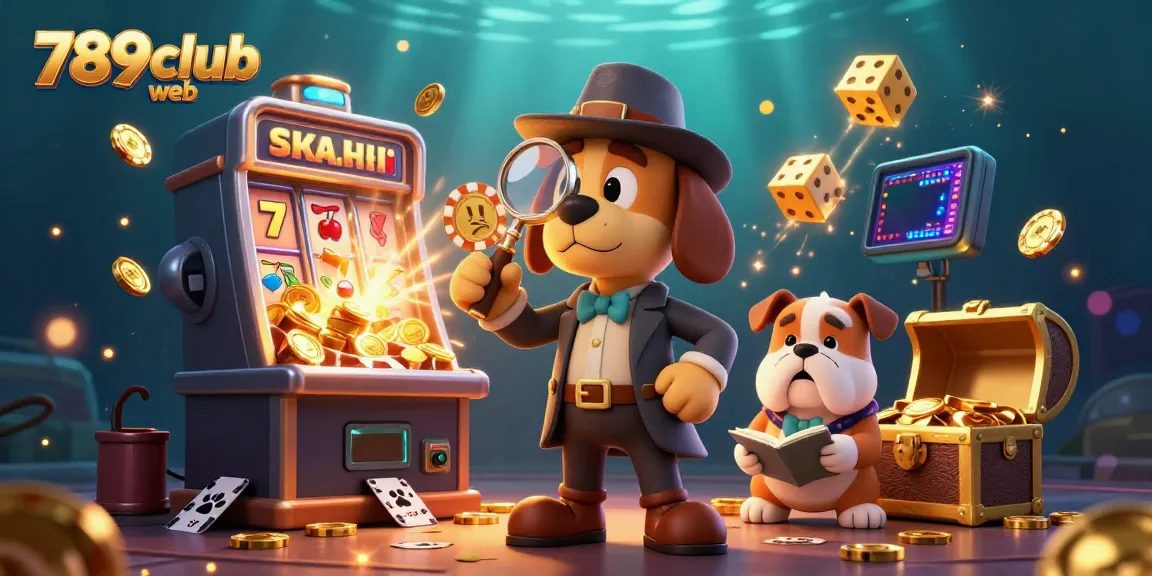 Engage in thrilling gameplay at 789club web with a vibrant illustration showcasing a detective and treasure clues in a dynamic casino scene.