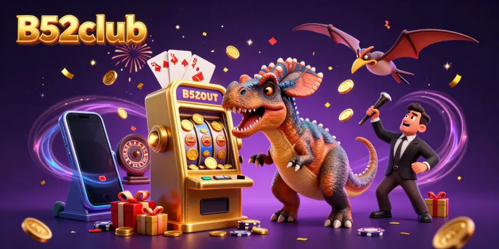 Experience B52club thrills as a pachycephalosaurus wins jackpots in a vibrant casino setting.
