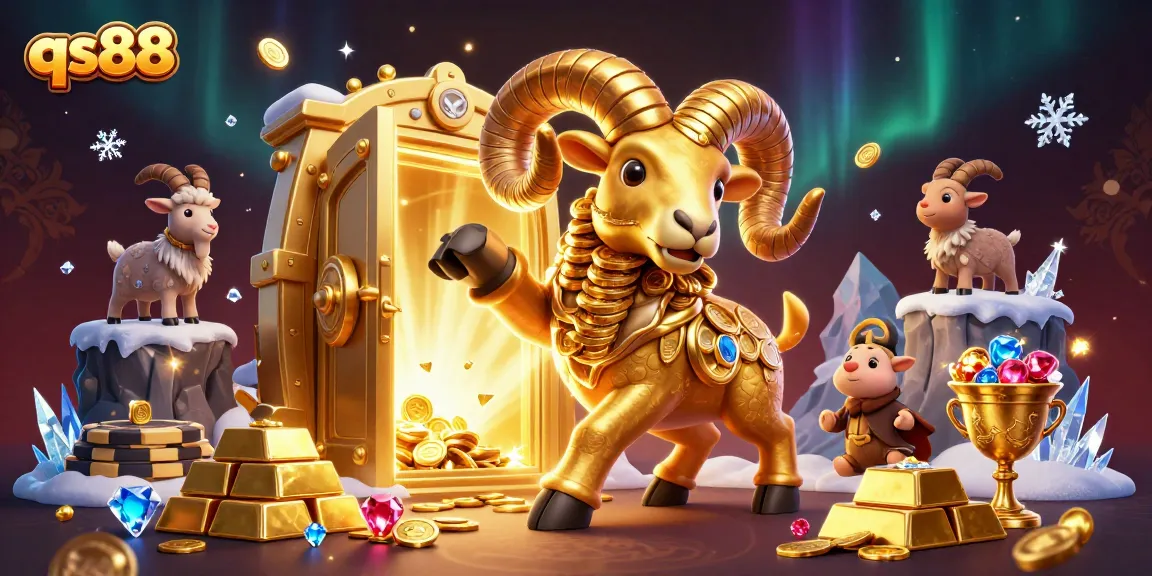 Experience the thrill of qs88 with a golden ram charging through treasure at an online casino.