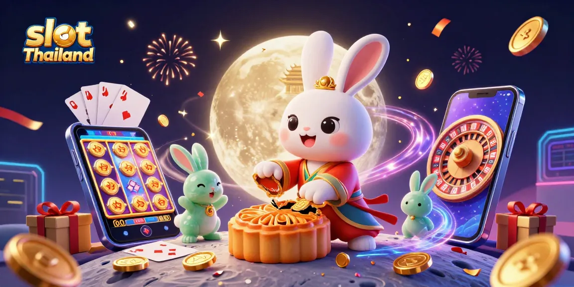 Permainan slot Thailand dengan simbol keberuntungan dalam ilustrasi 3D yang kaya warna dan dinamis.