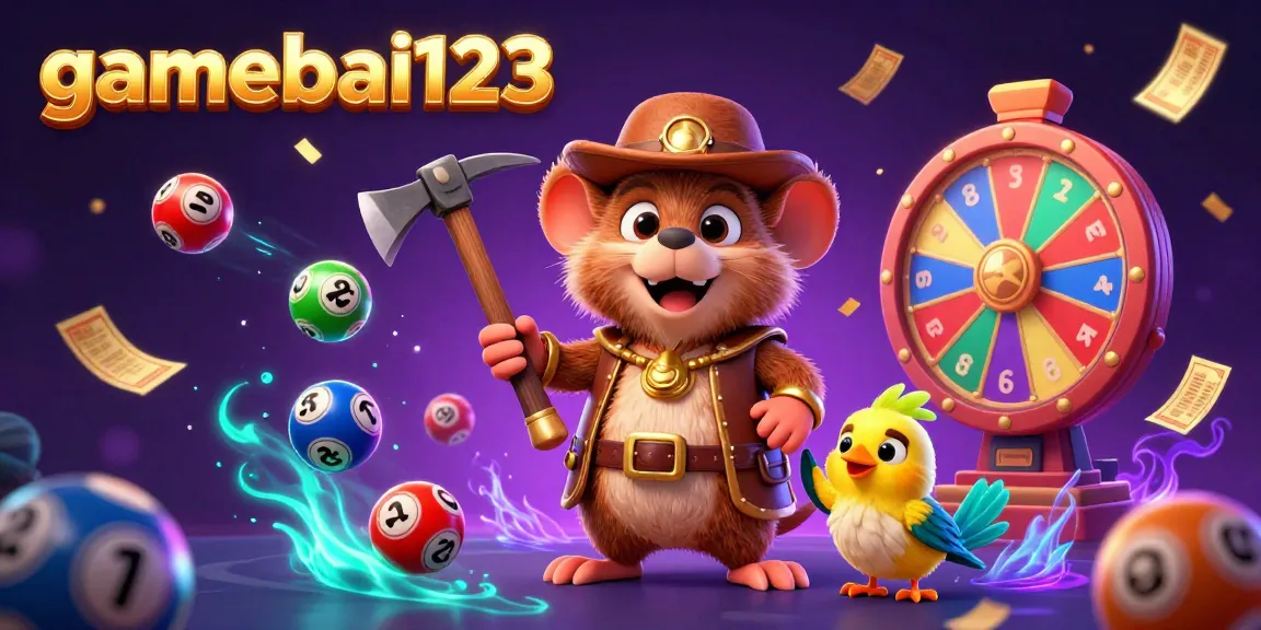 Celebrate wins with gamebai123 at a vibrant casino scene with dynamic lottery elements.