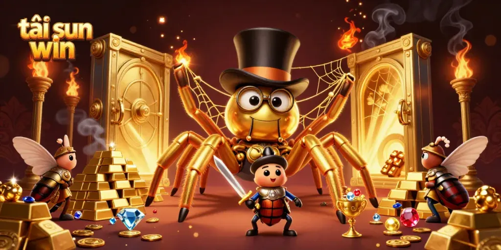Engage in thrilling gameplay with tải sun win, featuring a captivating golden tarantula and beetle knight in a magical casino.