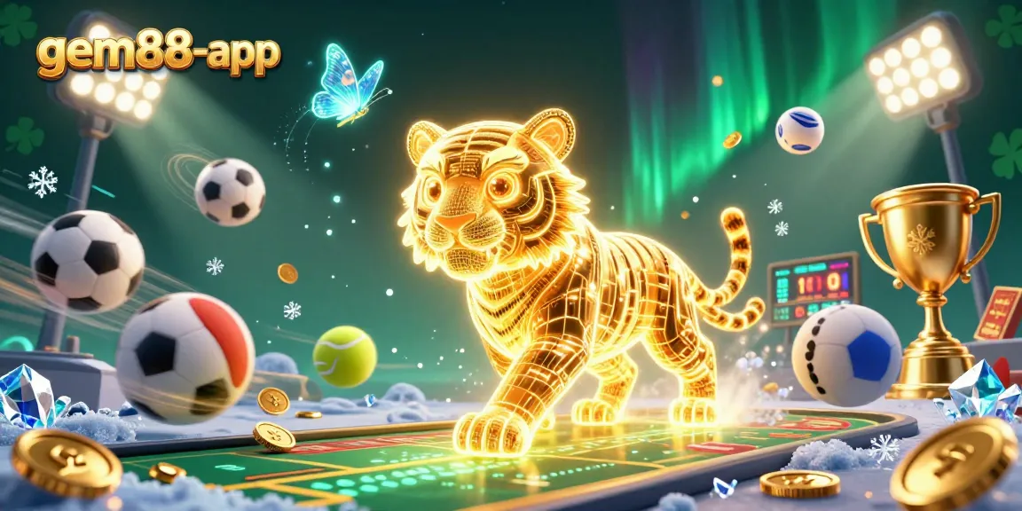 Experience the thrill with gem88-app in a vibrant digital casino landscape featuring a golden tiger.