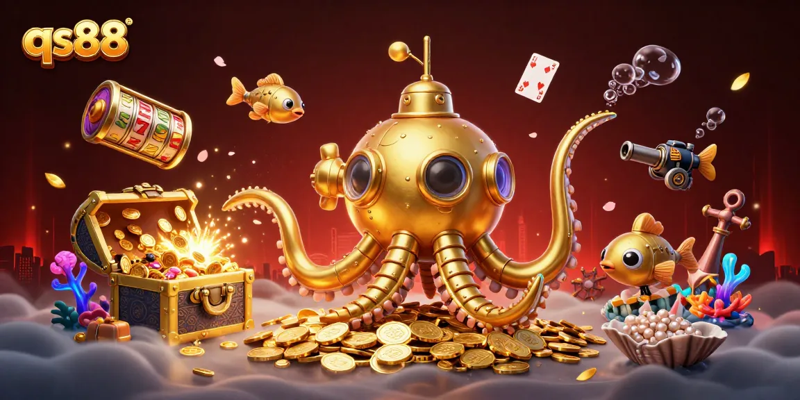 Experience thrilling wins with qs88’s vibrant casino gaming scene featuring slot reels and golden treasures.