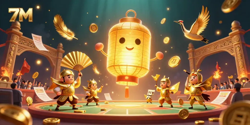 Place bets with 7M live scores and glowing lantern spirit amidst a vibrant sports betting atmosphere.