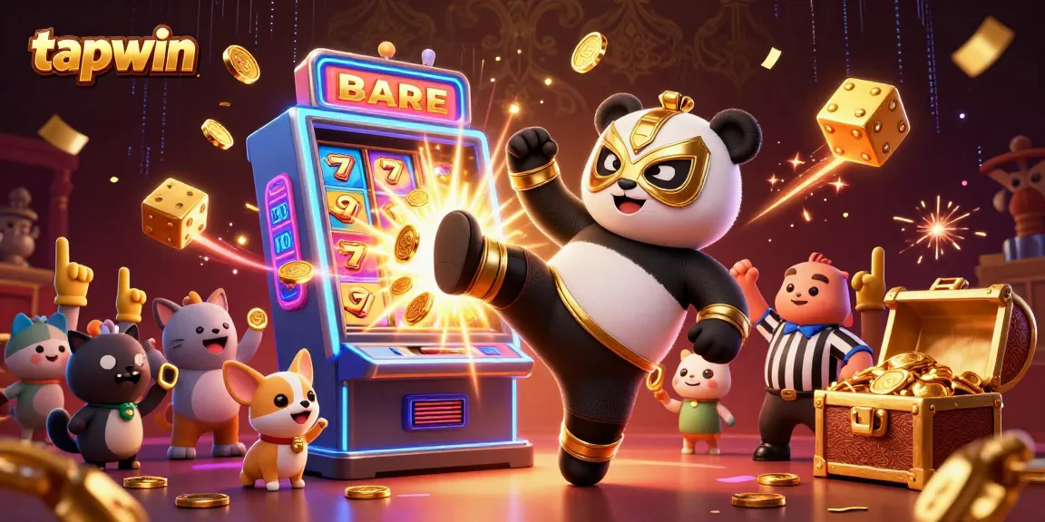 Experience tapwin thrills with a 3D panda wrestler and jackpot action, showcasing vibrant casino excitement.