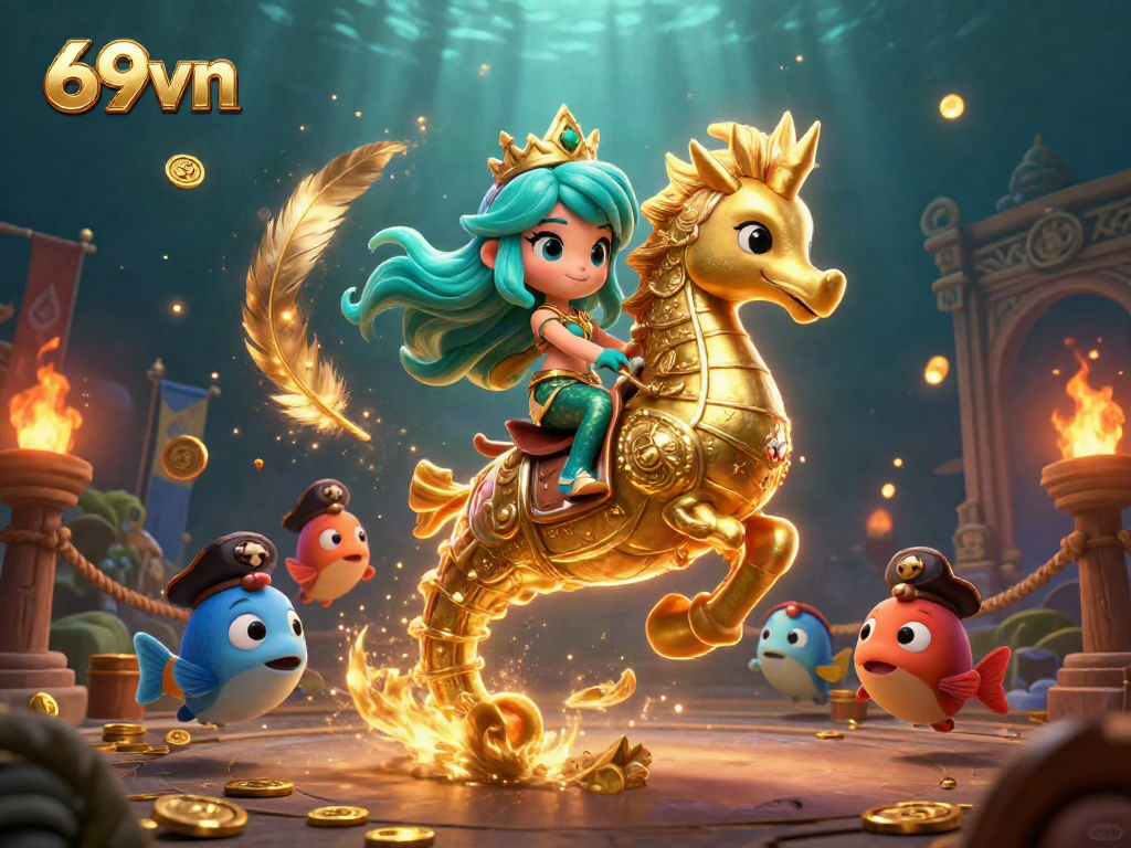 Join the thrilling underwater adventure with 69vn's vibrant gaming scene featuring characters and enchanting elements.