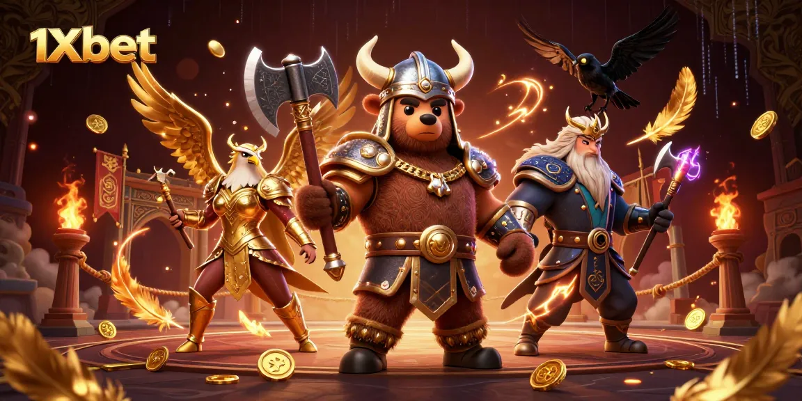 Engage with 1xbet's immersive gaming experience through action-packed casino scenes featuring unique characters.
