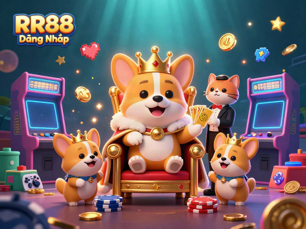 RR88 Đăng Nhập: Experience the lively world of online gaming with animated characters and casino elements.