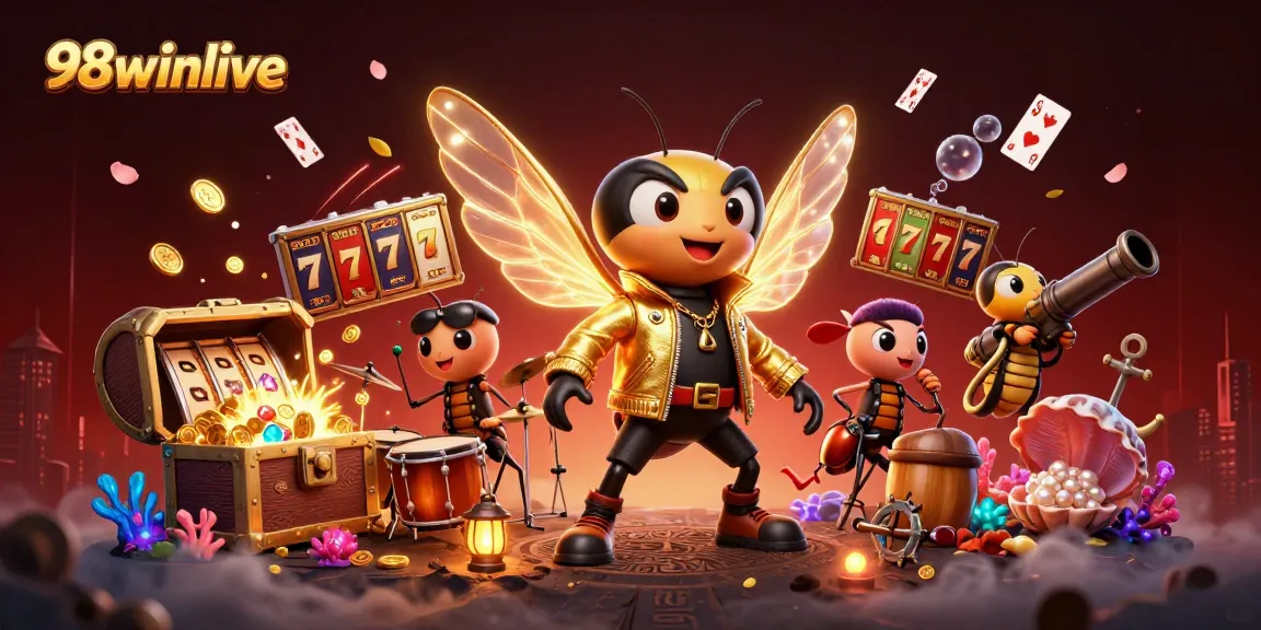 Experience the vibrant 98winlive with an electric casino scene featuring animated characters and jackpot excitement.