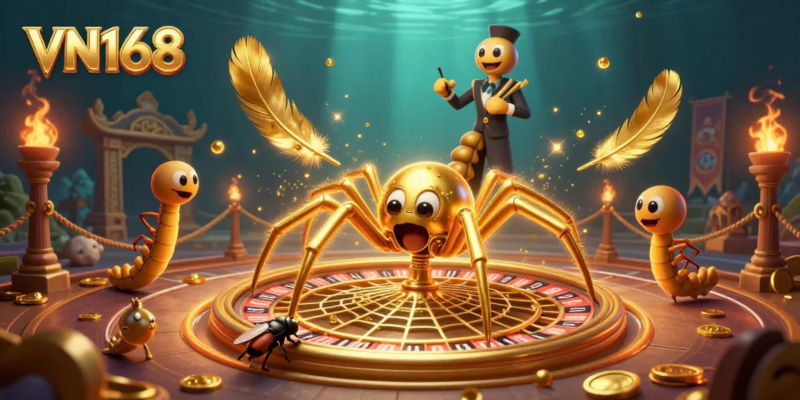 Experience thrilling gameplay with VN168's golden spider in a dynamic casino scene.