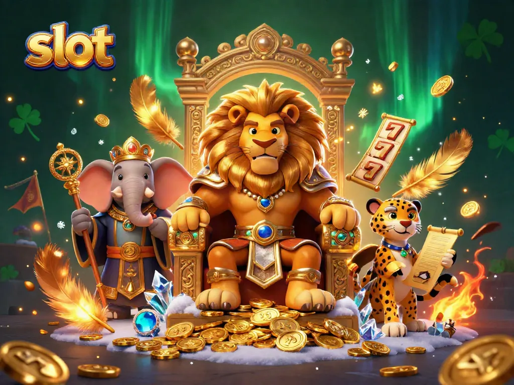 Spin and win big at slot games with a kingly lion, elephant advisor, and cheetah messenger.