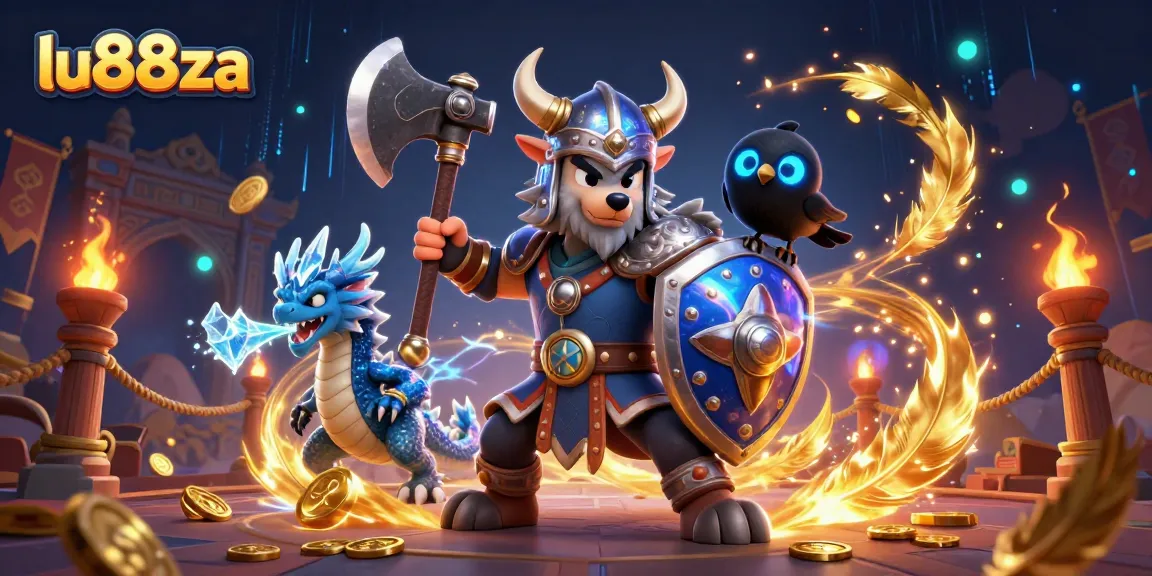 Play exciting games like lu88za with Viking warriors, dragons, and vibrant casino elements.