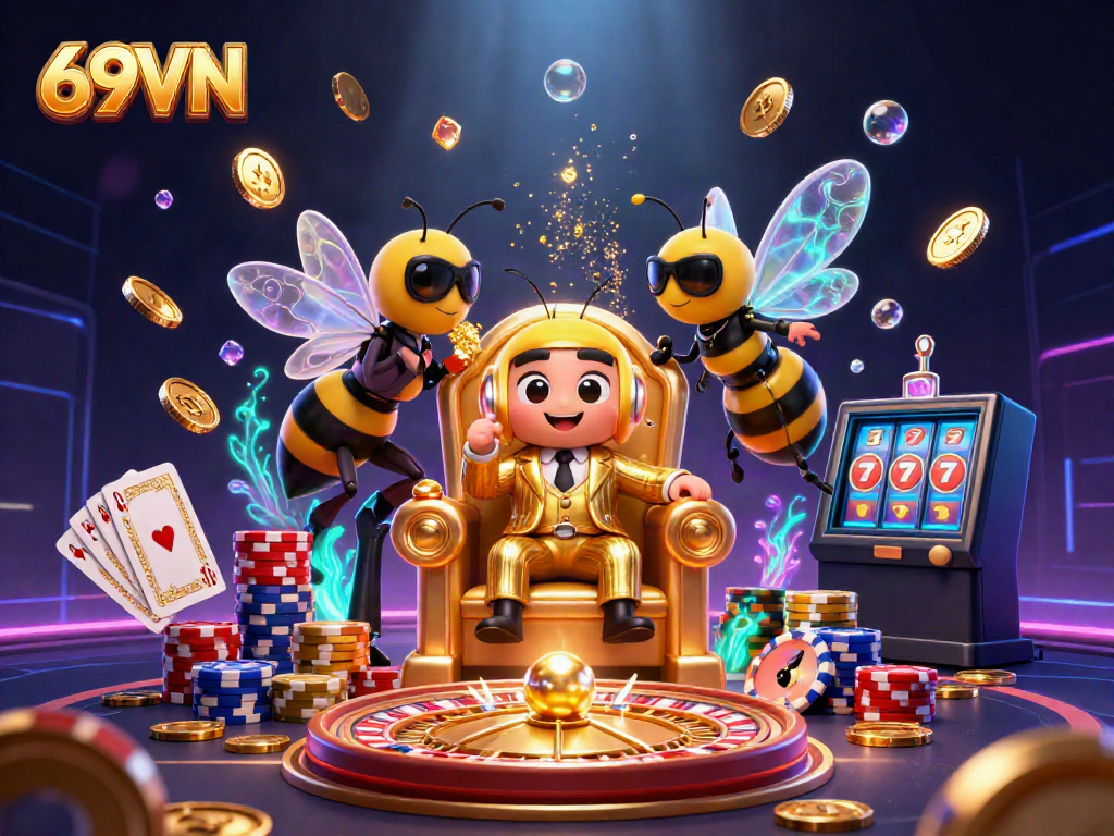 Engage in thrilling gameplay at 69VN, featuring vibrant casino elements and dynamic characters.