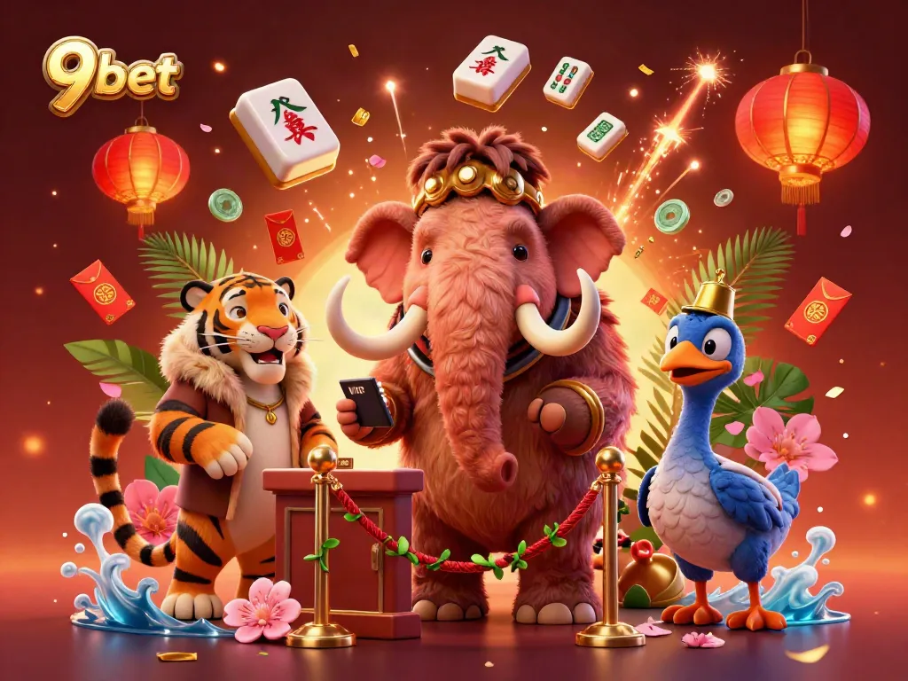 Experience thrilling moments at 9bet with a vibrant casino atmosphere featuring unique characters and festive elements.