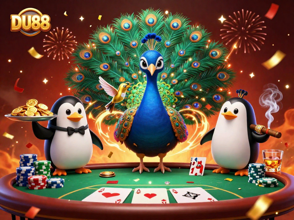 Experience the thrill of betting at DU88 with vibrant graphics of casino elements and characters.