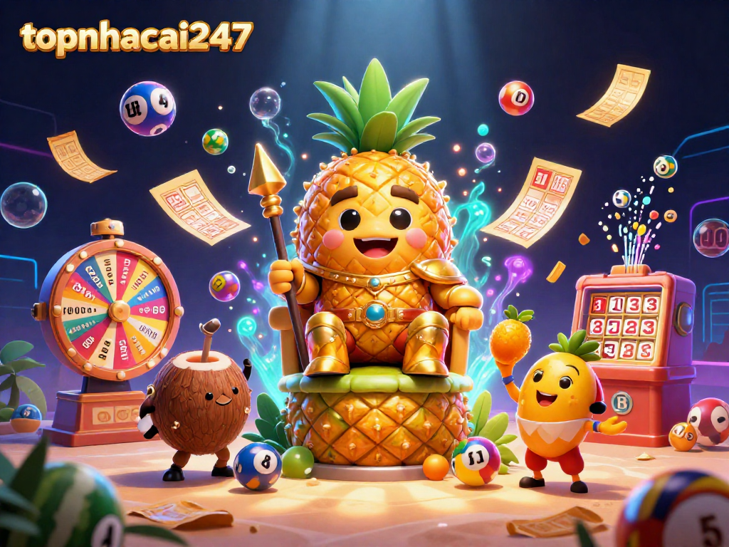 Experience the excitement of online gaming with topnhacai247's dynamic coin flip casino illustration, featuring vibrant lottery elements.