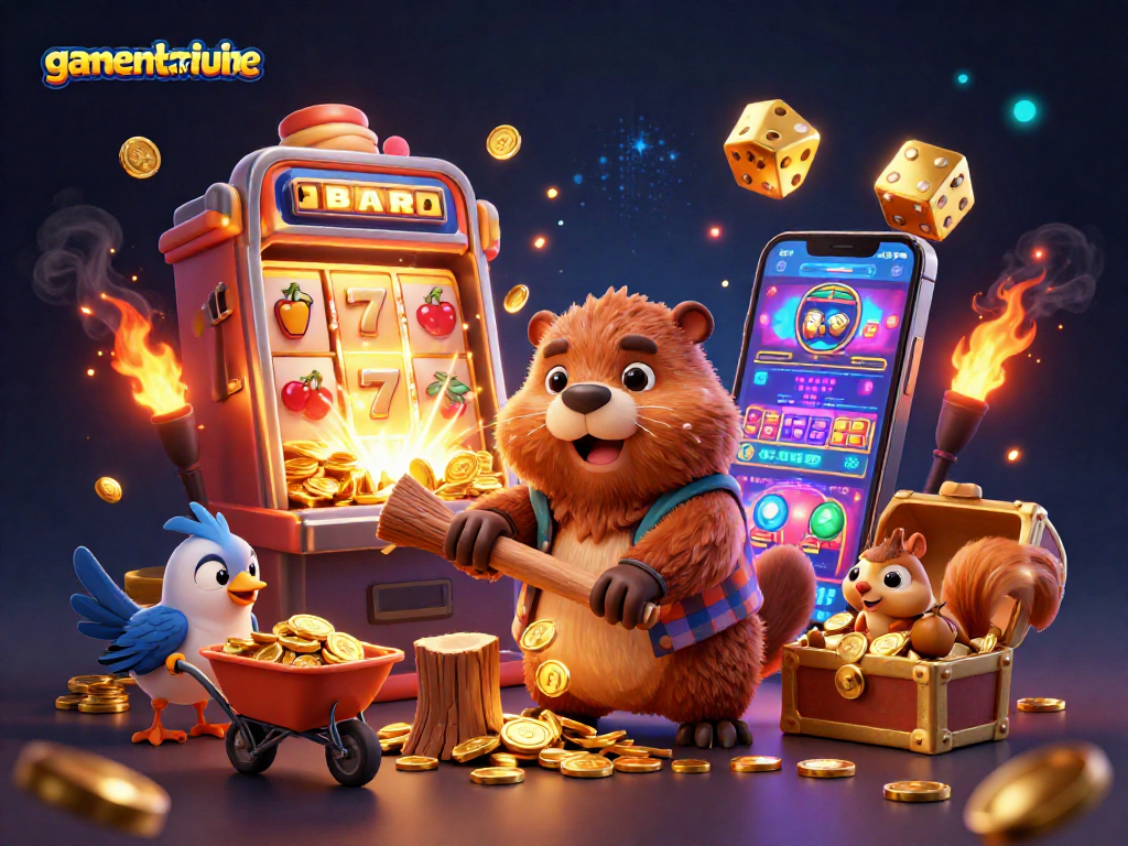 Spin to win at gamenongtraivuive with a scene of cartoon characters in a vibrant casino atmosphere.