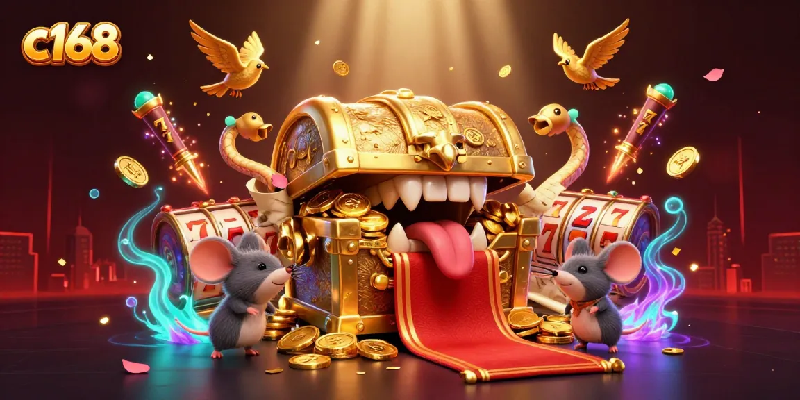Engage in thrilling gaming experiences with c168's jackpot opportunities in a vibrant casino-themed scene.