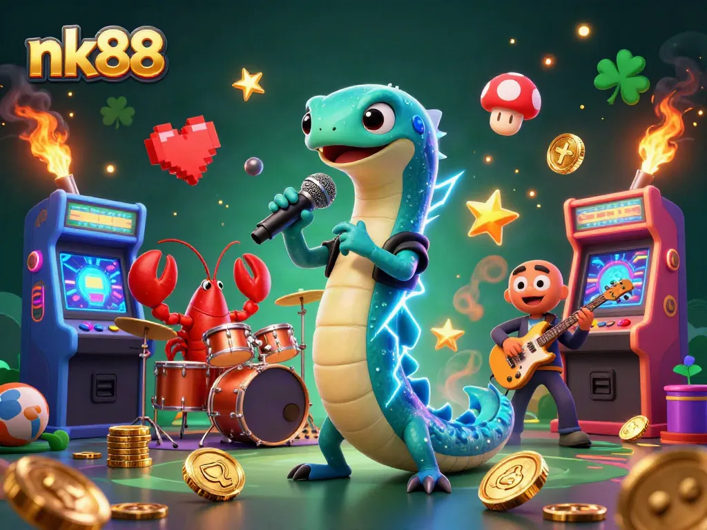 Join the electric eel DJ at nk88's underwater casino, featuring vibrant games and dynamic performances.