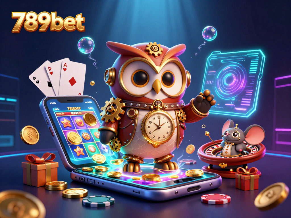 Engage with 789bet's vibrant casino universe in a dynamic 3D illustration featuring exciting gaming elements.