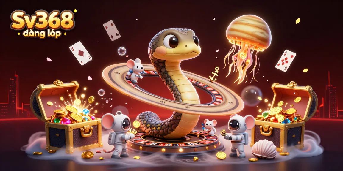 Engaging scene showing Sv368 đăng nhập with cosmic dealer and astronaut mice betting on a roulette wheel