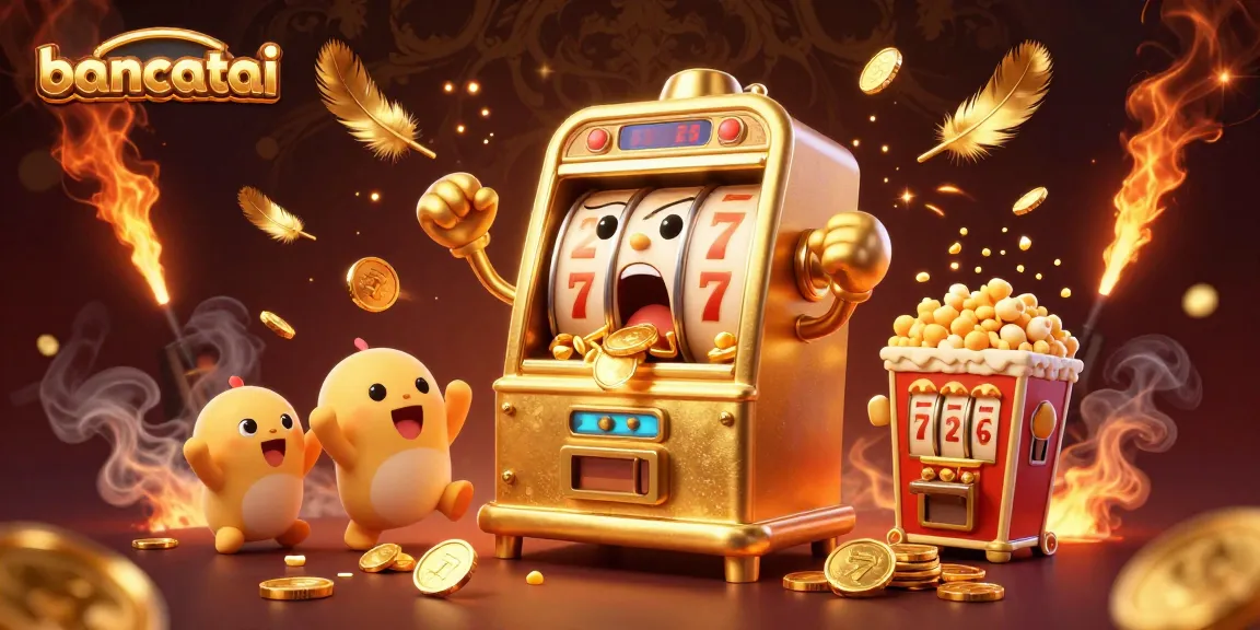 Experience excitement at bancatai with a stunning 3D illustration of a jackpot-winning slot machine.