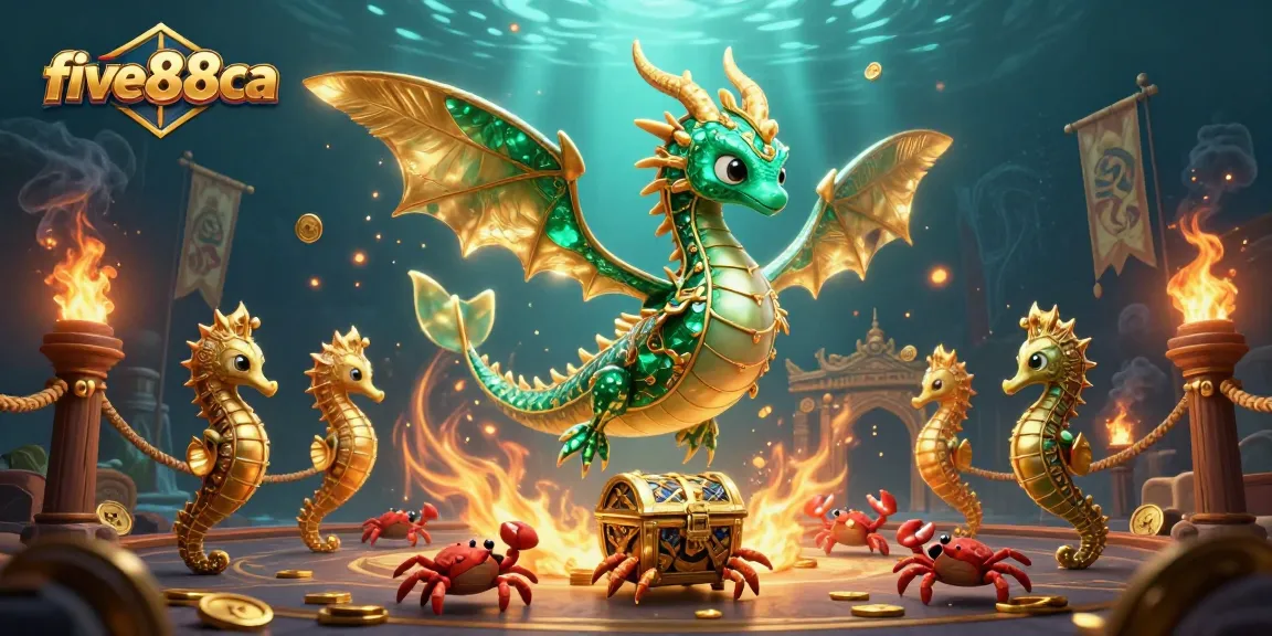 Experience exciting gameplay at five88ca with a vibrant underwater casino scene showcasing a majestic dragon and treasure chest.