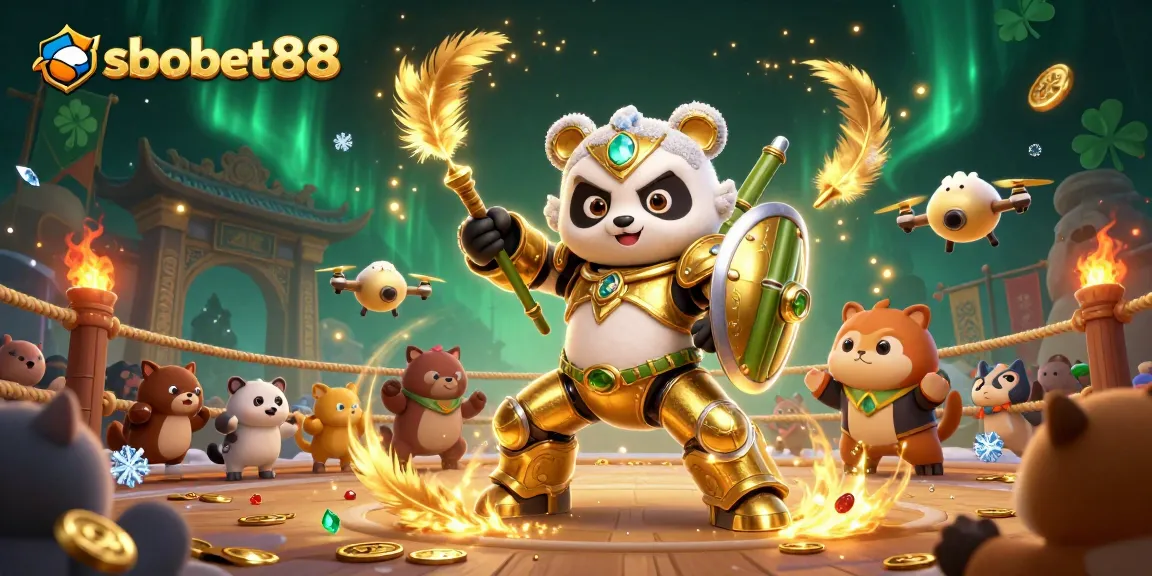 Engage with sbobet88 in a thrilling 3D illustration of an action-packed sports betting arena.