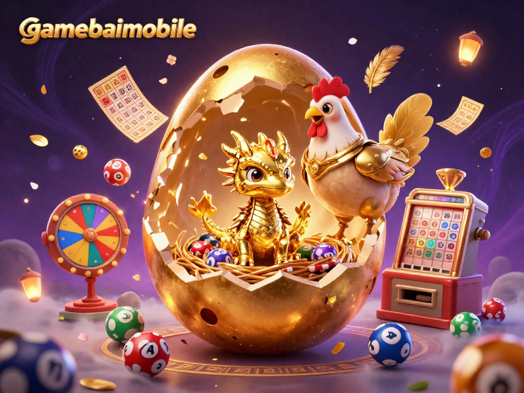 Experience the thrill of winning at gamebaimobile with a baby dragon and golden poker chips in a vibrant casino scene.