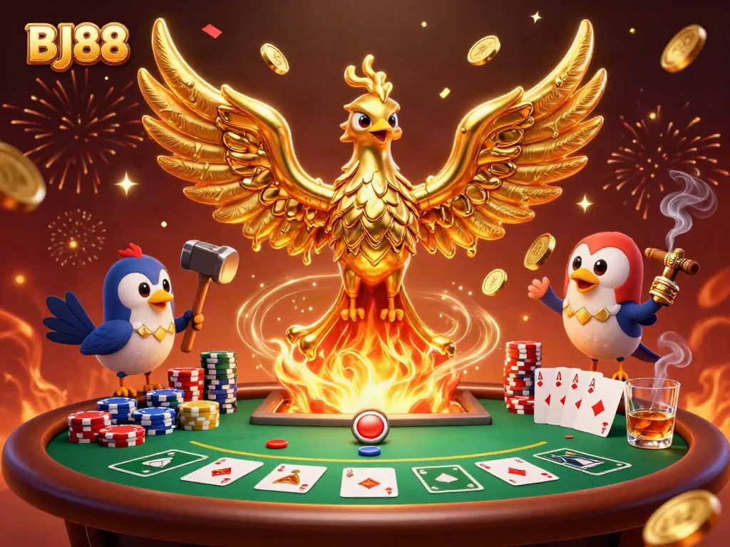 Experience exciting betting at BJ88 with a captivating 3D illustration of golden gaming elements.