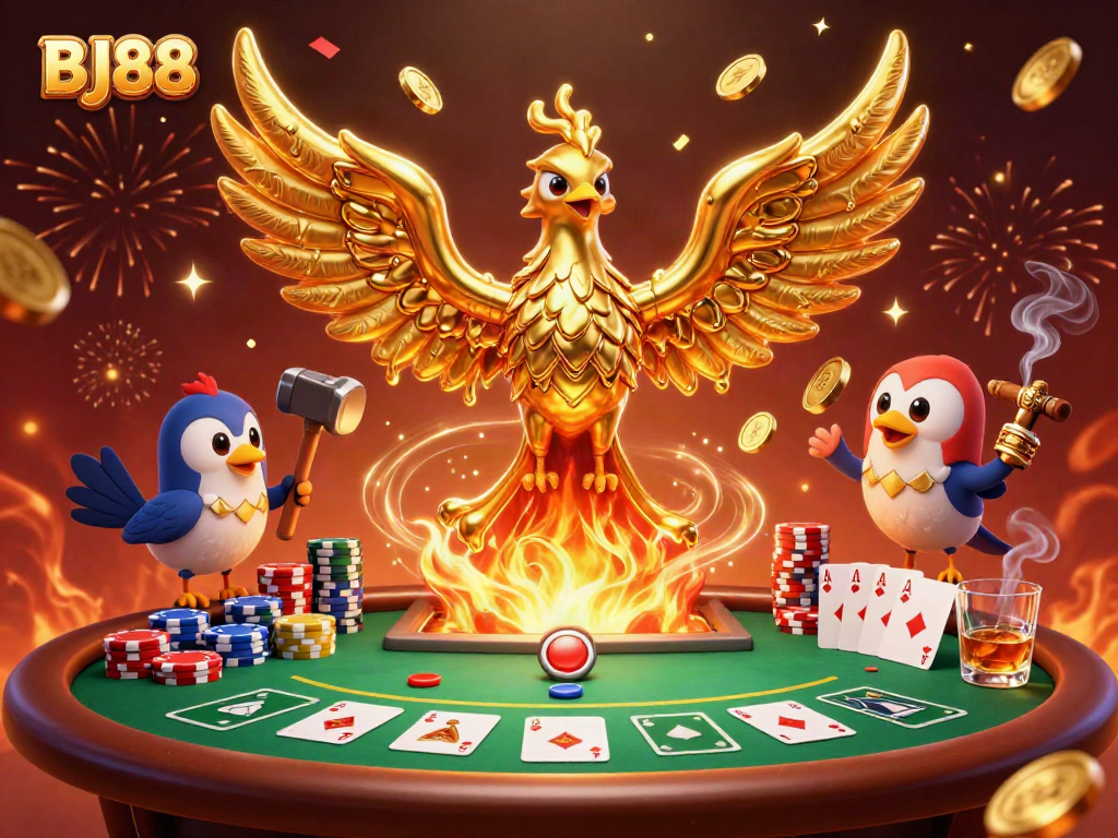 Experience exciting betting at BJ88 with a captivating 3D illustration of golden gaming elements.