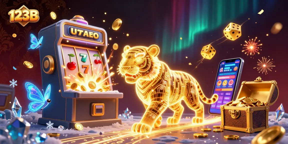 Engage with 123B's vibrant casino scene featuring a neon tiger amidst jackpot excitement.