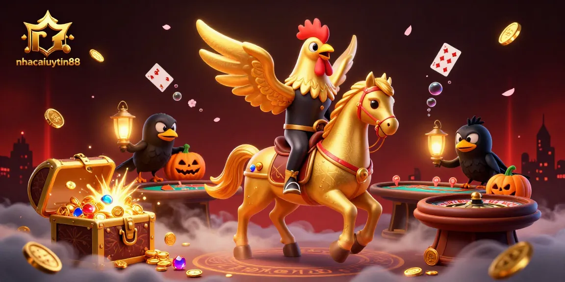 Experience the excitement of online gaming at nhacaiuytin88 with engaging visuals of golden rooster and casino elements.