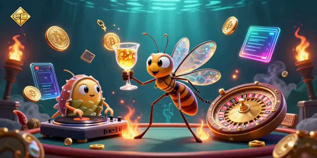 Experience the excitement of ee88 with a vibrant casino-themed 3D illustration featuring unique characters.