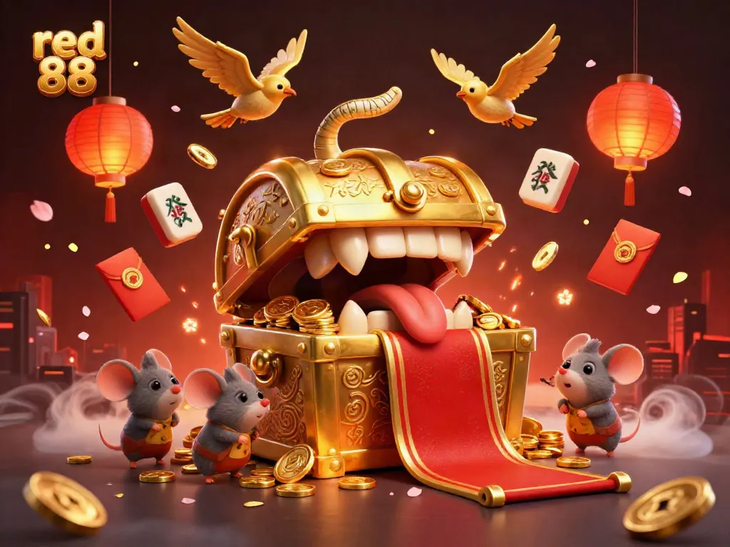 Experience winning with red 88 in a vibrant 3D illustration showcasing rich gaming elements.