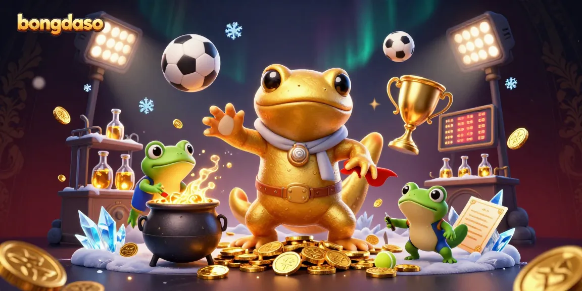 Bongdaso brings thrilling casino adventures with an alchemist and golden treasures in a vibrant 3D illustration.