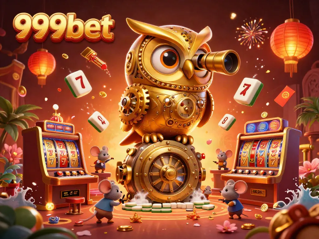 Experience the excitement of 999bet with a dynamic casino scene featuring vibrant characters and gaming elements.