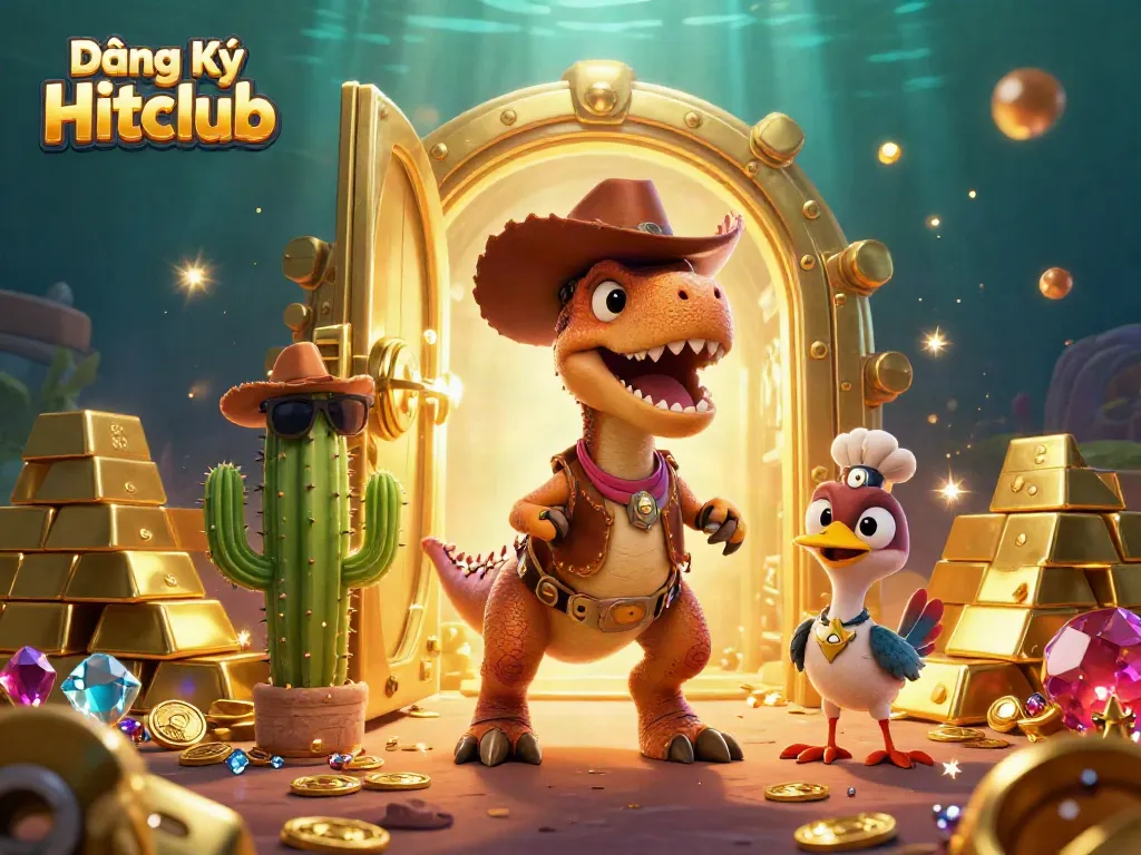 Experience thrilling adventures in gambling with Đăng Ký Hitclub as dynamic characters explore treasure-filled scenes.