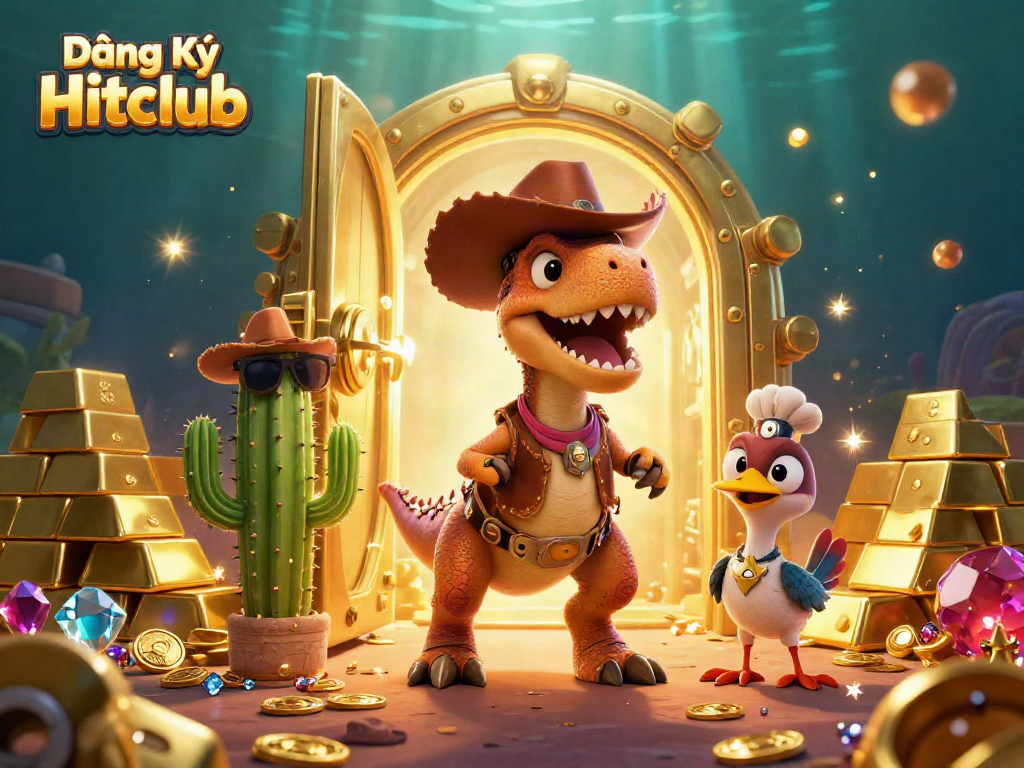 Experience thrilling adventures in gambling with Đăng Ký Hitclub as dynamic characters explore treasure-filled scenes.