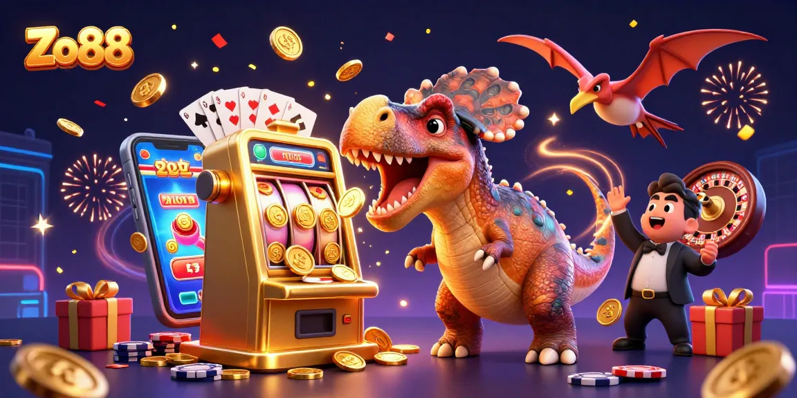 Experience thrilling jackpots at Zo88 with colorful slot machines, dazzling coins, and dynamic gaming action.