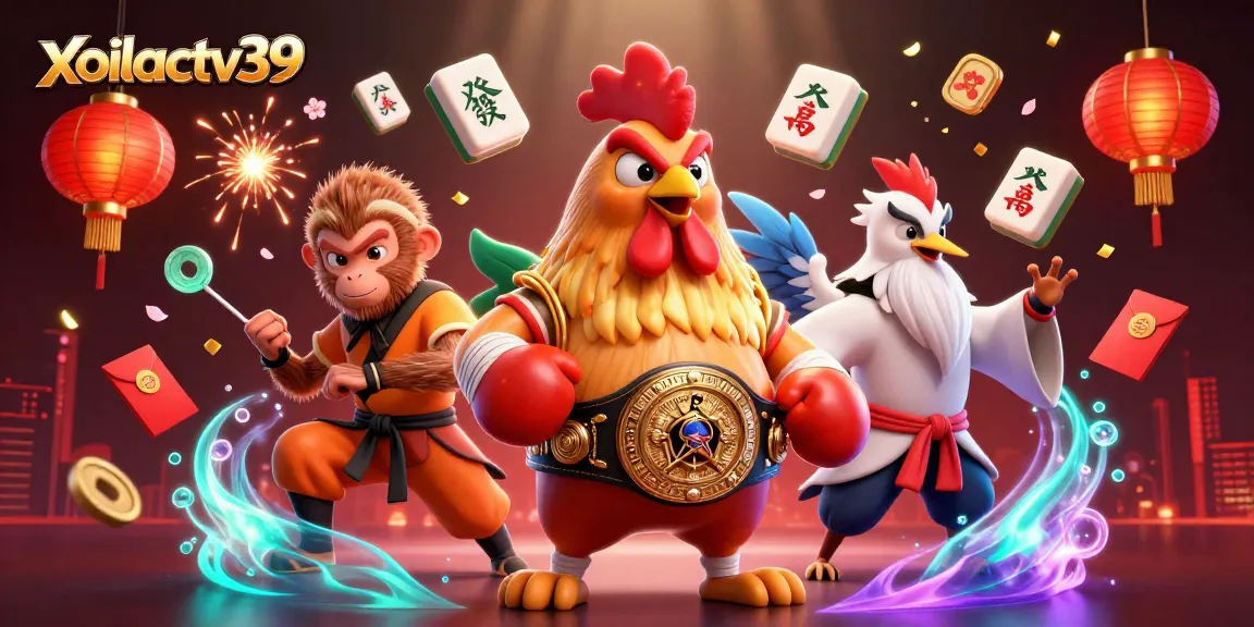 Experience dynamic betting action with xoilactv39 showcasing vibrant 3D illustration of martial artists and casino elements.