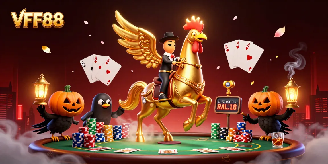 Experience thrilling game nights at VFF88 with a flamboyant golden rooster riding through the mythical casino.