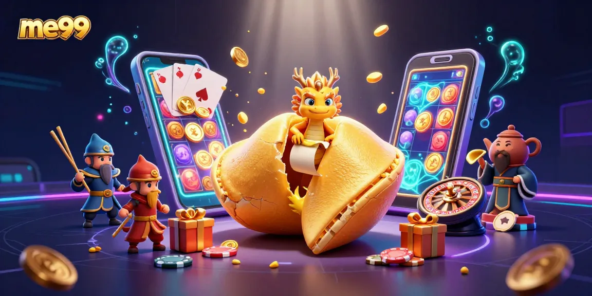 Win big with me99 in an exciting 3D casino scene full of vibrant slot games.