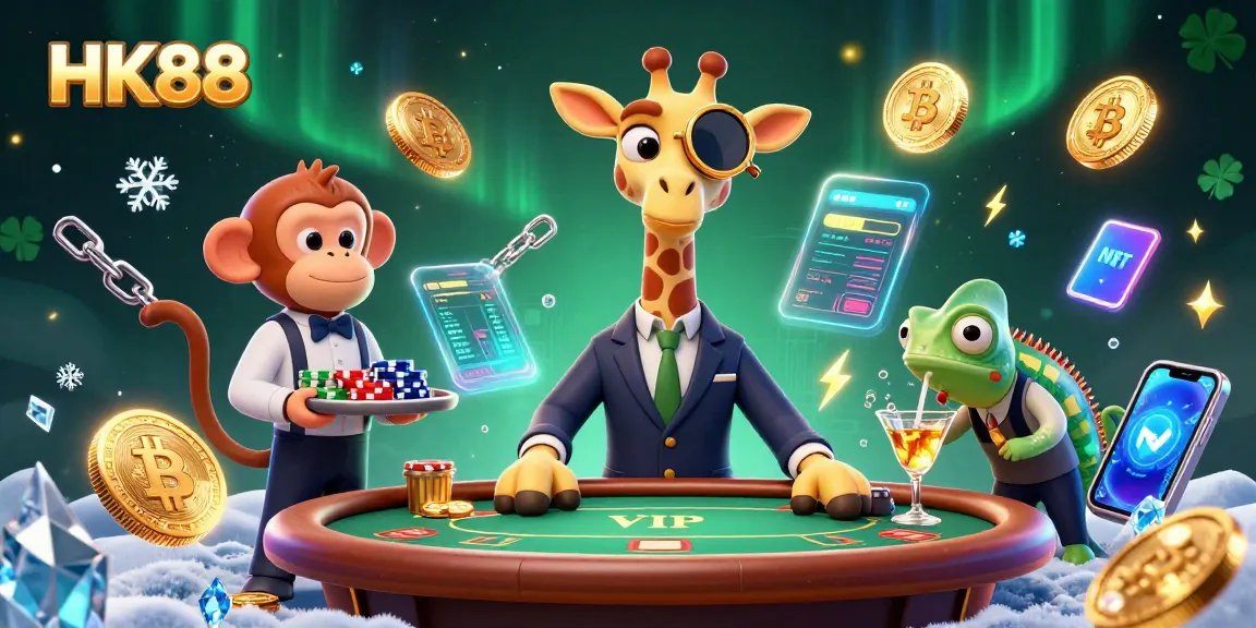 Engage in thrilling gaming at HK88 with vibrant casino scene featuring unique characters.